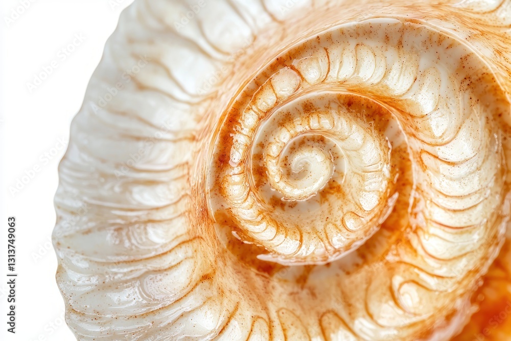Poster intricate pattern of sea shell close up with soft light and warm tones highlighting organic spiral f
