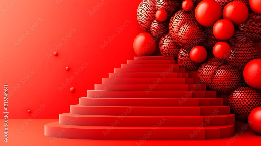 Aufkleber striking visual of a red wall adorned with a collection of red balls creating a stylish presentation