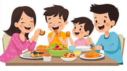 A family enjoying a meal together, promoting a food product digital