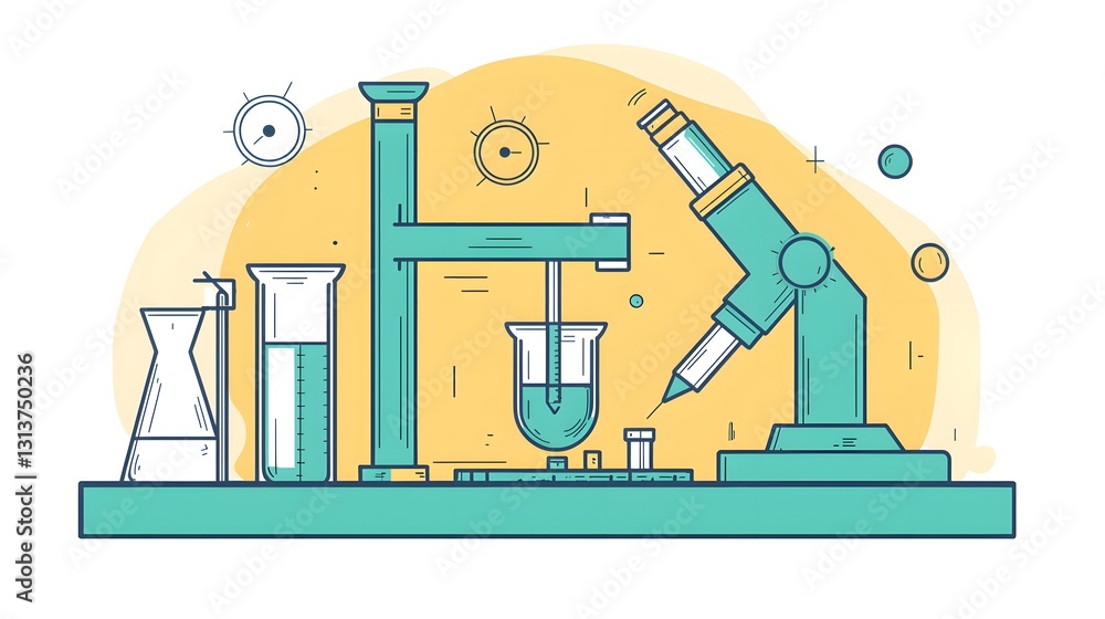 Poster detailed close-up of a microscope and testing instruments in a laboratory setting with a focus on sc