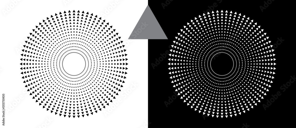 Aufkleber modern abstract background with halftone triangles in circle form. round logo or icon. black shape o