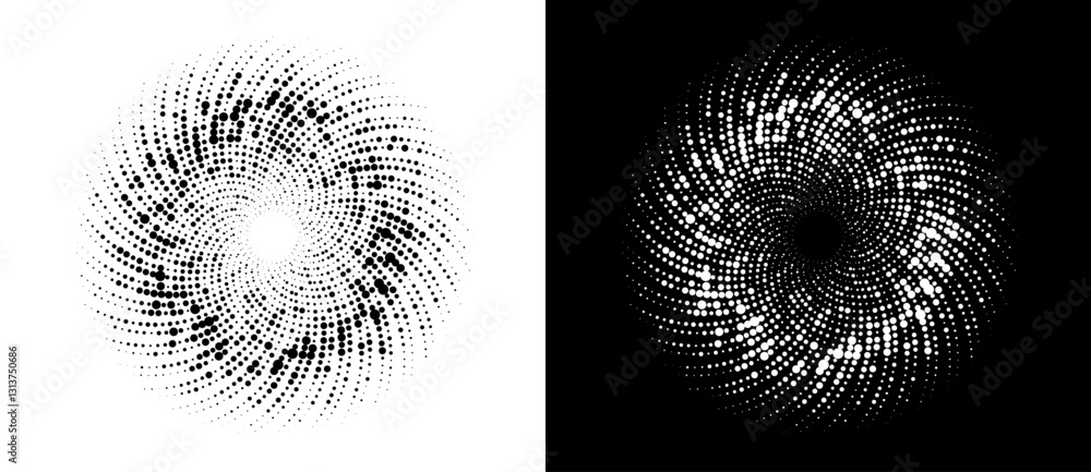 Poster modern abstract background. halftone dots in circle form. spiral logo, icon or design element. black