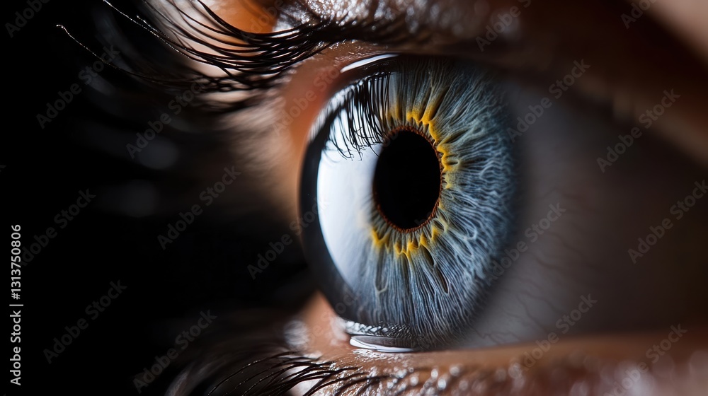 Poster intricate patterns of chaos within a human iris illuminated by light generative ai