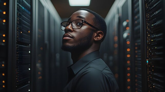 A database administrator managing a database server, with room for a logo