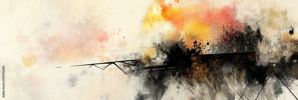 Poster experiencing the blend of watercolor splashes with digital textures creating dynamic mixed media art