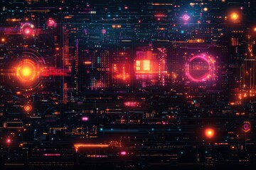 Obraz premium Futuristic digital interface with glowing data visualizations of advanced technology concepts