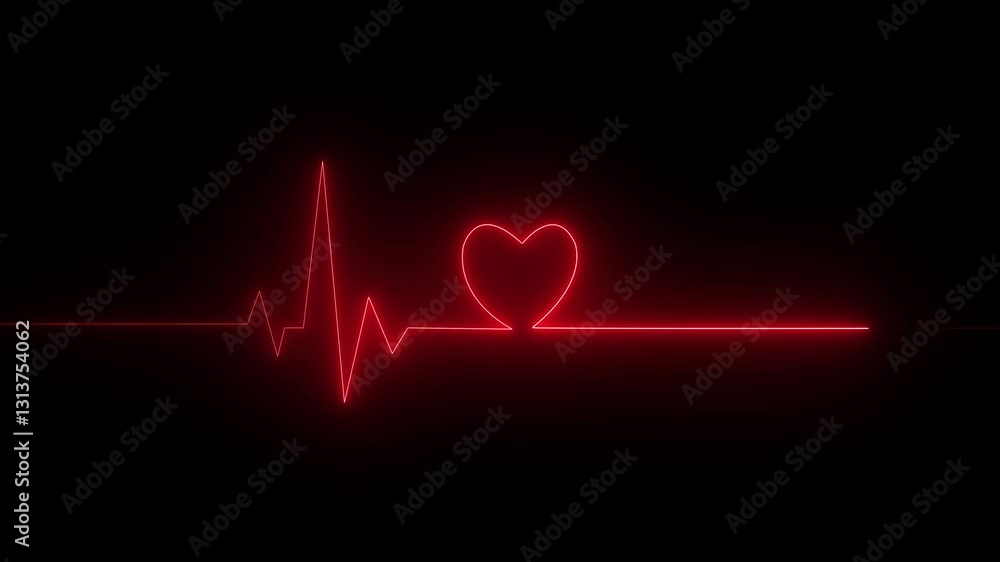 Poster neon heartbeat pulse rate signal icon animation.heartbeat signal animation video,ecg signal.