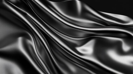 Fototapeta premium Black satin fabric draped elegantly, showcasing smooth, flowing textures against a dark backdrop