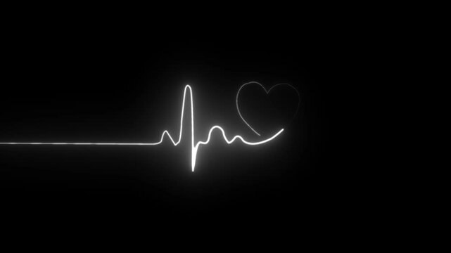  Glowing neon heartbeat pulse line animation. Neon heartbeat monitor ecg line animation. Medical laboratory concept.