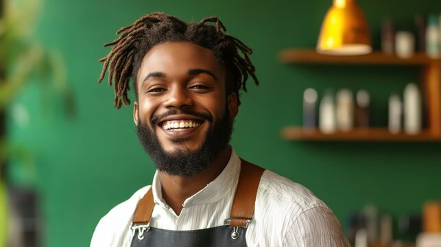 happy barber shop owner smiling - Powered by Adobe
