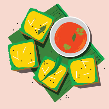 khaman and dhokla indian Gujarati Food Vector.
