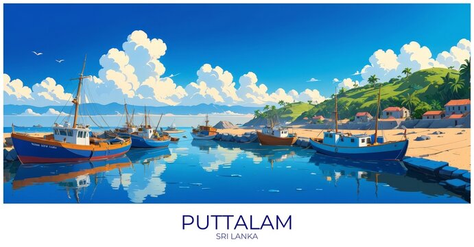 Puttalam Sri lanka Travel Poster Flat Illustration Print Decor Gift Canvas Wall Art