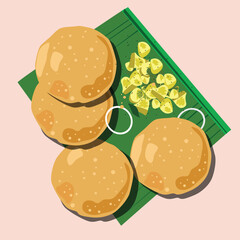 Vector illustration of Poori with Potato bhaji