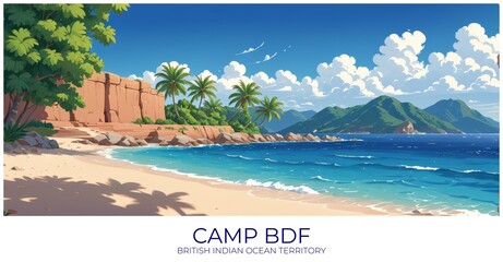 Camp bdf British indian ocean territory Travel Poster Flat Illustration Print Decor Gift Canvas Wall Art