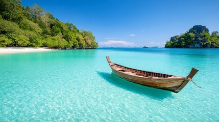 Fototapeta premium Tropical summer travel at a serene beach with clear ocean waters relaxing boat experience