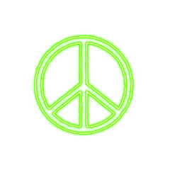 Icon peace from the flow of energy of green color. Shimmering neon