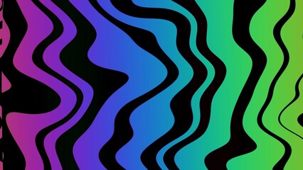 Wavy abstract pattern in neon purple, blue, green on black. 70s, Y2K vibe, psychedelic wave, fluid design. Posters, digital art, 80s dynamic backgrounds, modern 90s, 2000s style. 