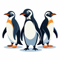Obraz premium Cartoon penguins in a snowy winter setting with a cute family on a white background, featuring a baby penguin and a fun, cold, icy atmosphere