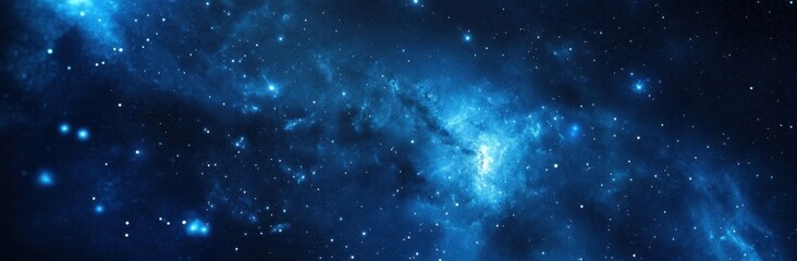 Vast Blue Cosmic Landscape with Stars and Nebulae in a Deep Space Environment, Evoking Wonder and Exploration of the Universe
