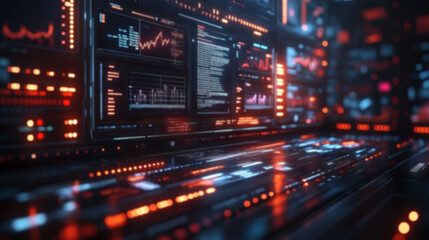Fototapeta premium A sleek digital screen displays complex data, futuristic charts, and glowing interface elements, evoking the feel of science fiction technology and advanced information processing.