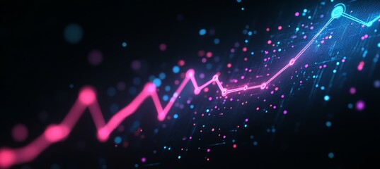 Dynamic Futuristic Data Visualization with Glowing Financial Lines on a Dark Background