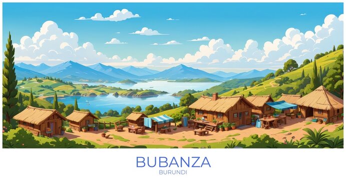 Bubanza Burundi Travel Poster Flat Illustration Print Decor Gift Canvas Wall Art