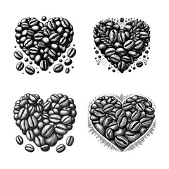 Coffee bean shape Hearth love engraving illustration