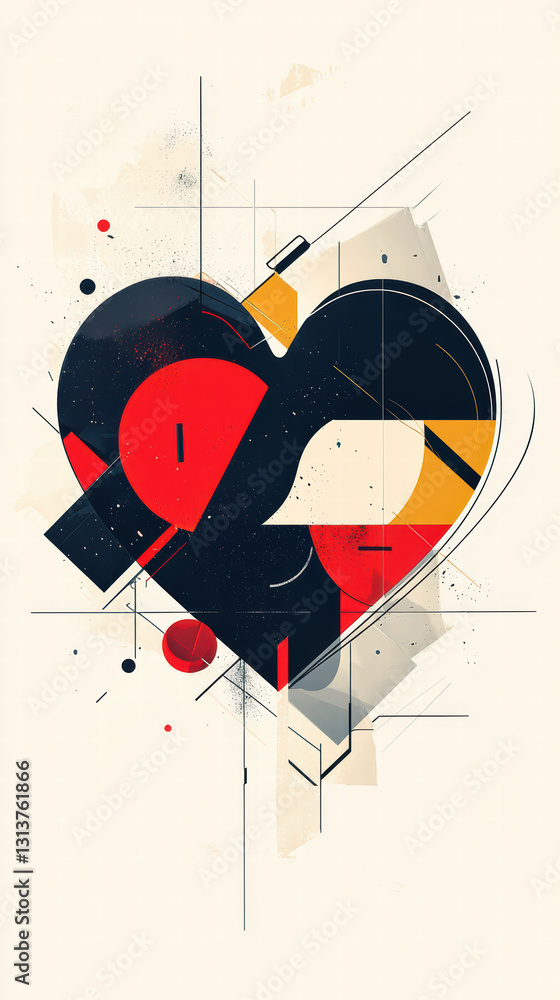 Poster geometric heart: an abstract artistic representation of a heart constructed from geometric shapes, f