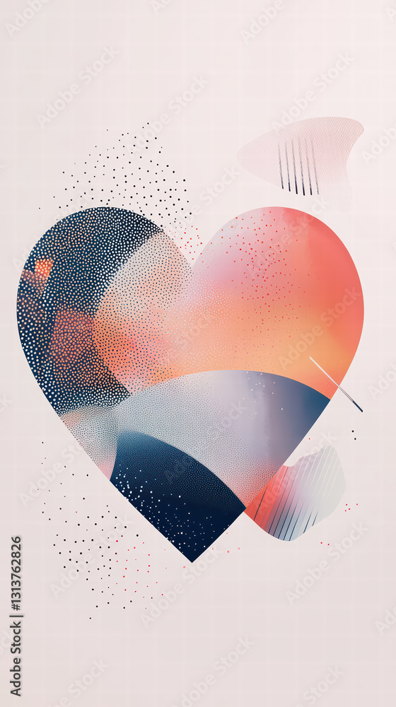 Poster heartfelt abstraction: a contemporary artistic representation of a heart, using layers of gradient c