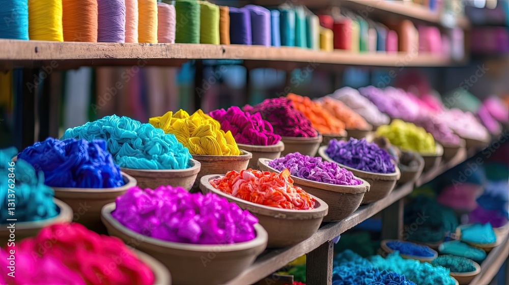 Aufkleber vibrant display of colorful threads in artisan workshop