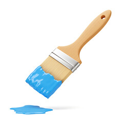 A Paintbrush with Blue Paint Dripping,  Isolated on White Background, 3D Render