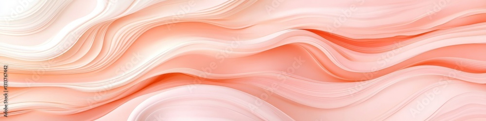 Poster delicate pastel peach and apricot abstract flow background with 3d low profile style waves