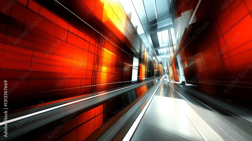 Poster abstract futuristic interior space with vibrant color palette and reflective surfaces evoking advanc