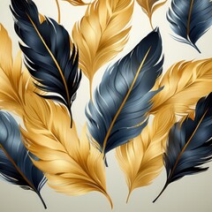 Golden Feather Motif Captured in Fine Pen and Ink Art