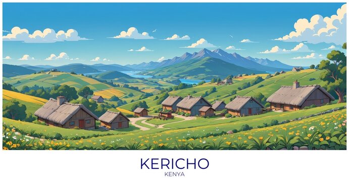 Kericho Kenya Travel Poster Flat Illustration Print Decor Gift Canvas Wall Art
