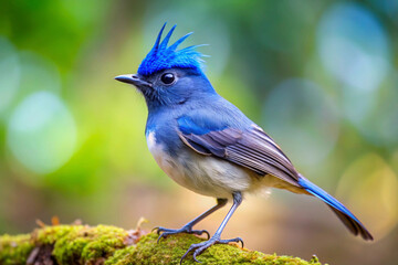 A small, elegant bird with a soft gray body and a vibrant sapphire-blue crown on its head