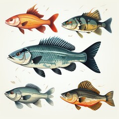 Realistic Perch Fish in a Minimalistic Design on White Background