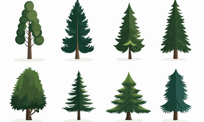 Fototapeta premium Minimalistic Pine Trees Vector Set Illustration for Nature and Design Projects