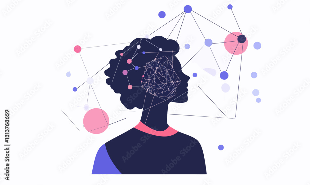 Poster generative ai and large language model concept with neural network silhouette illustration