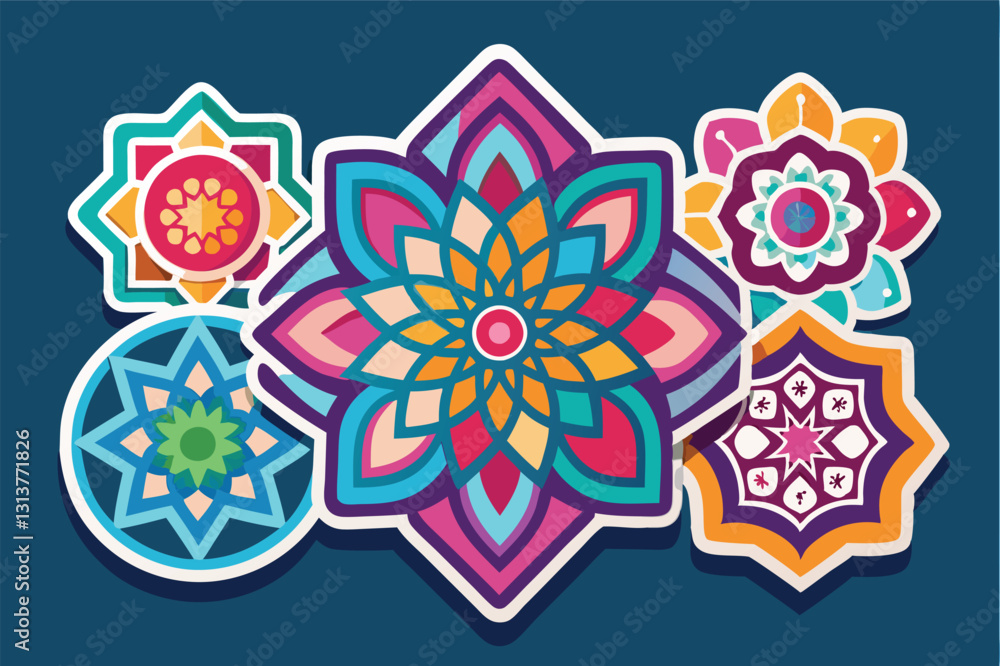 Poster Colorful geometric patterns create a vibrant visual experience with intricate designs and bold colors in a modern style