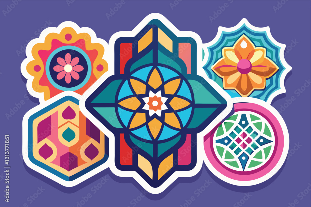 Poster Colorful geometric patterns create a vibrant visual experience with intricate designs and bold colors in a modern style