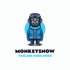 Monkey Snow Simple Mascot Logo