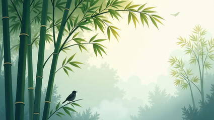 Misty Bamboo Grove at Dawn - A seamless pattern of bamboo stalks rising through morning mist.