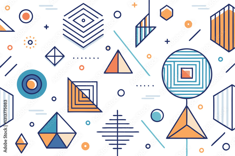 Aufkleber vector illustration of abstract geometric shapes featuring circles, lines, and triangles in various 