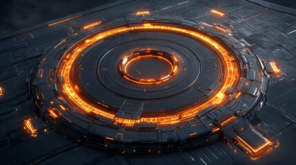 Obraz premium Futuristic glow platform with intricate circuit design embodying advanced technology and digital age innovation for graphic resources