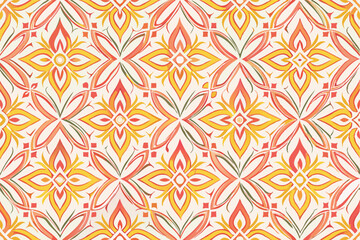 Colorful floral vector pattern featuring bold orange, pink, and yellow hues designed for decorative purposes and textile printing