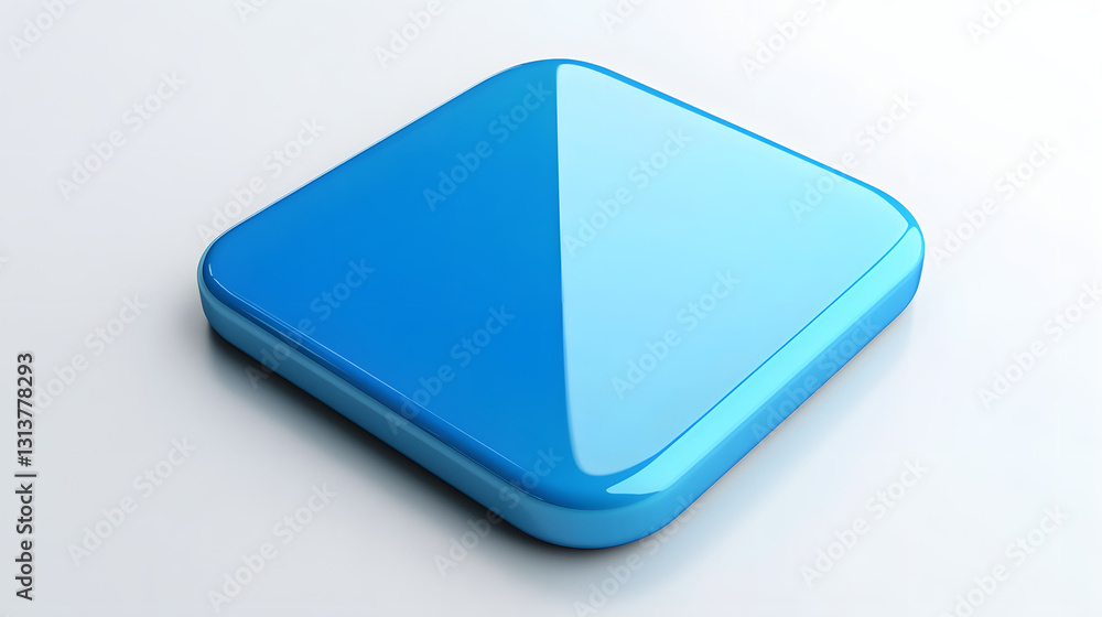 Poster blank mobile application icon, button - blue square with round corners. 3d rendering, white backgrou