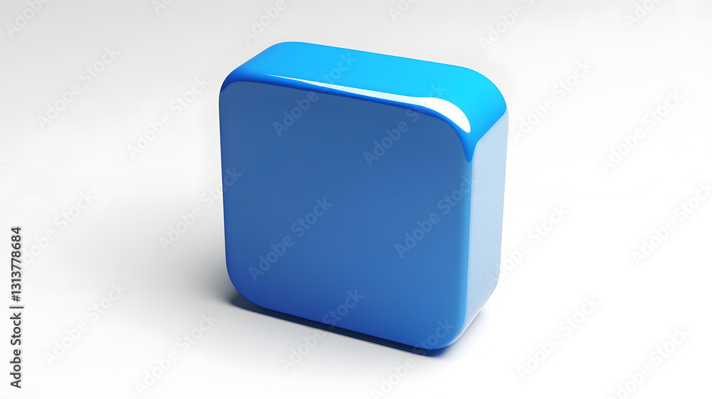 Poster blank mobile application icon, button - blue square with round corners. 3d rendering, white backgrou