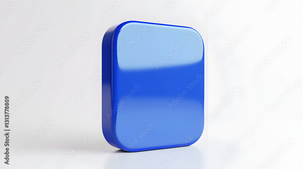 Poster blank mobile application icon, button - blue square with round corners. 3d rendering, white backgrou