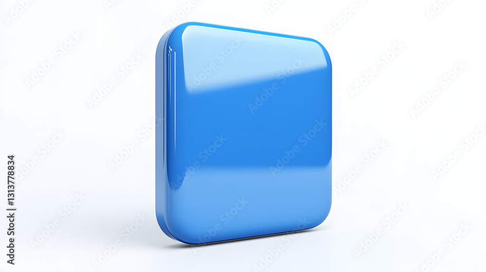 Wall mural blank mobile application icon, button - blue square with round corners. 3d rendering, white backgrou